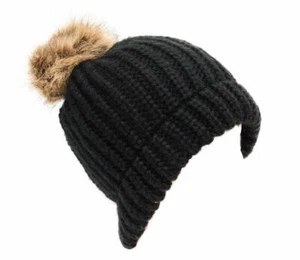 Warme Mütze Bommel Strickmütze Wintermütze Beanie Felloptik Strickmuster Schwarz - Bild 1 von 1