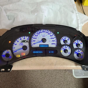 03-06 handcrafted lg green Z71 LOGO SILVERADO WHITE SS COMPLETE BLUE LED CLUSTER - Picture 1 of 3