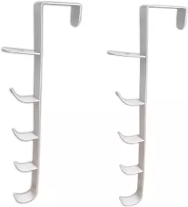 2 Packs over the Door Hooks, White Hat Rack for Door Hanging with 5 Hooks, Metal - Picture 1 of 6
