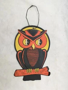 HALLOWEEN H. E. LUHRS OWL EMBOSSED DIE CUT CARDBOARD Wall Hanging MADE IN U.S.A. - Picture 1 of 12
