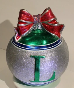 Large Decorative Christmas Ornament Ball "L" Monogram Name Family Red Green Blue - Picture 1 of 2