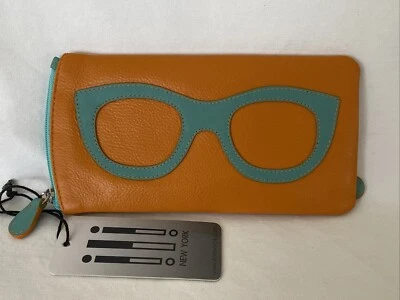iLi New York FUNDA DE GAFAS DE CUERO con DISEÑO DE GAFAS Papaya Turquesa NUEVO NUEVO CON ETIQUETAS Foto 1 de 4