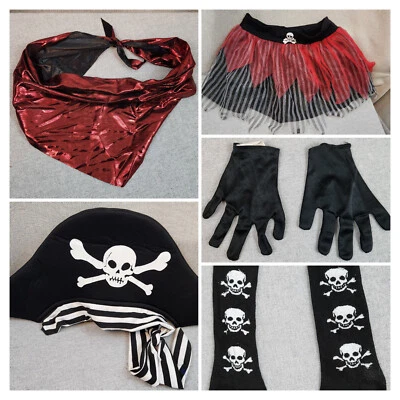 Pirata Halloween Juventud GRANDE Disfraz Sombrero Falda Legging Guantes Bandana Calcetines USADOS Foto 1 de 4