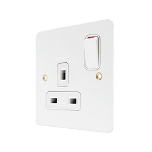 MK Flat Plate White Switched Socket Metal 1 Gang DP 13A Edge K14357WHIW - Picture 1 of 1