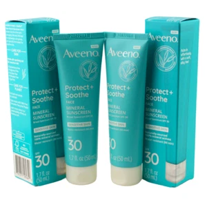 TWO 2 Aveeno Protect + Soothe Face Mineral Broad Spectrum Sunscreen SPF 30 09/24 - Picture 1 of 2