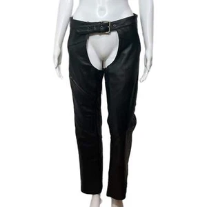 PRE-OWNED - Harley-Davidson Women's Black Leather Chaps Size Small - Picture 1 of 4