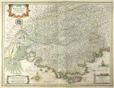 Mapa antiguo de Provenza Francia grabado a mano coloreado (19" X 23,5") Janssonius años 1640 Foto 1 de 4