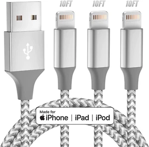 Apple Mfi Certified Iphone Charger 3Pack 10FT Long Lightning Cable Fast Charging - Photo 1 sur 11