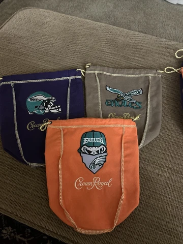 NFL Philadelphia Eagles 3 Bag Set Of Logo’d CROWN ROYAL BAG  1 Liter 9X7 Cover