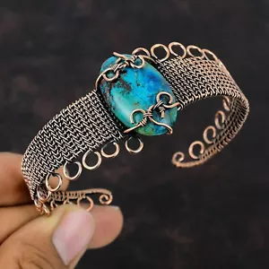 Geschenk für ihr unbekanntes natürliches Kupfer Chrysocolla Armreif Draht verpackt verstellbar - Bild 1 von 6
