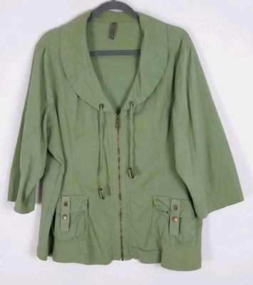 XCVI Large Collar Utility Jacket Shacket 3X Green Army Grunge Gorpcore Full Zip - Image 1 of 4