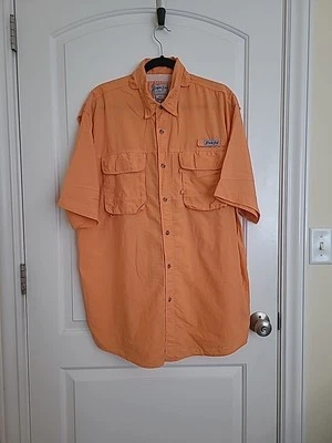 Bimini Bay 钓鱼衬衫通风短袖纽扣橙色 🍊 男式 XL — 第 1/4 张图片