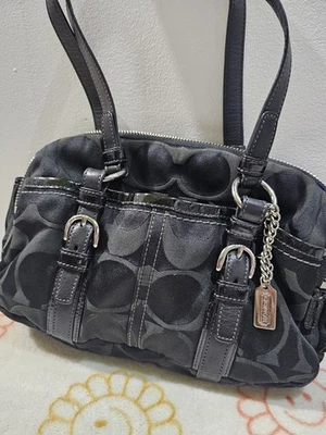 Coach 12680 Bonnie Satchel Shoulder Bag Black Signature Jacquard & Leather Y2K - Image 1 of 3