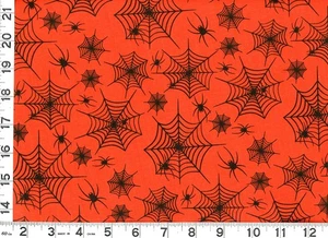Schwarze Spinnen & Netze auf orange Halloween Quilten Nähen Stoff Meterware #713 - Bild 1 von 1