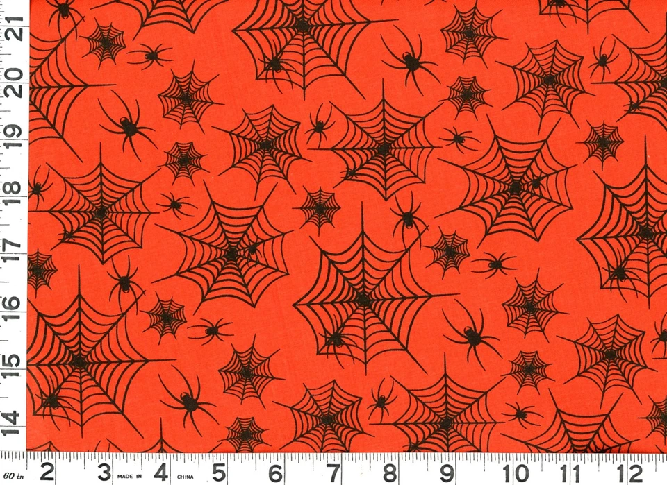 Black Spiders & Webs on Orange Halloween Quilting Sewing Fabric by Yard #713 - Image 1 of 1