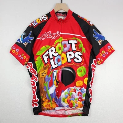 Vtg World Jerseys Cycling Jersey Mens Large Fruit Loops Graphic 1/2 Zip Pockets - Image 1 of 4