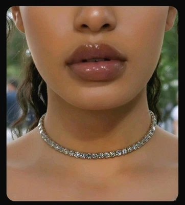 Collar de cadena de tenis dorado de 3 mm enchapado en oro de 18 quilates piedra de Swarovski creada en laboratorio de 16" Foto 1 de 4