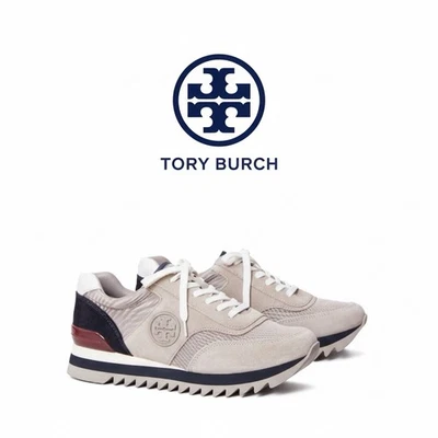 Tory Burch Sawtooth Suede Colorblock Sneaker Womens Size 8 Gray Navy Retro 44481 - Image 1 of 4