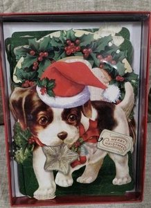 set 15 Punch Studio FESTIVE RETRO PUPPY STAR CHRISTMAS CARDS dog Holly Berry NEW - Picture 1 of 2