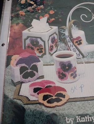 PRETTY PANSIES Plastic Canvas Pattern Book American School of Needlework - Image 1 of 4