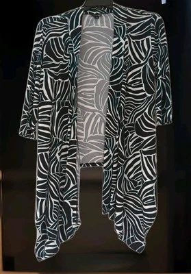 Cárdigan Suéter Mujer Grueso East Fith Negro Estampado Cebra 3/4 Frente Abierto Usado en Excelente Condición Foto 1 de 4