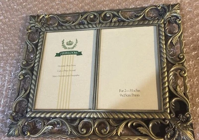 "Marco de fotos vintage de metal bronce con doble desplazamiento 5x7"" para 2 fotos de 3,5X5"" nuevo" Foto 1 de 3