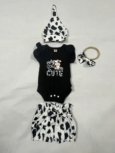 Holy Cow I'm Cute Size 60 (3-6m) Onepiece with Matching shorts, Cap and Hair Bow - Picture 1 of 11