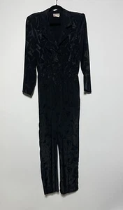 Vintage Karens Korner Jumpsuit Womens 13 14 Black Long Sleeve 60s 70s Collared - Picture 1 of 10