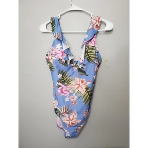 Kona Sol Women's One Piece Swim Suit Ruffle V Neck Floral Size Medium - Picture 1 of 6