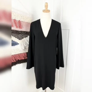Theory Ulyssa Long Flare Sleeve A-Line Shift Dress V-Neck Black Sz M NWT - Picture 1 of 10