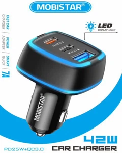 Fast Car Charger PD 42W 3 Port USB TYPE C Cigarette Lighter Socket Power Adapter - Picture 1 of 9