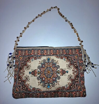 Beaded Handbag Bohemian Print Handmade Beadwork Design Vintage Boho - Image 1 of 4