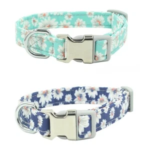 Dog Collar, Daisy Summer Flower, Adjustable, Turquoise, Navy Blue, Small, Medium - Picture 1 of 5