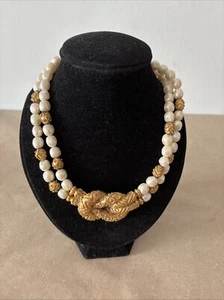 Mary McFadden 1988 Etruscan Style Gold & Baroque Pearl Double Strand Necklace - Picture 1 of 14