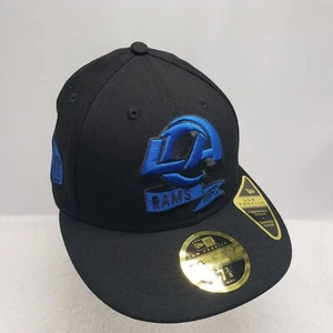 Los Angeles Rams NFL New Era 59Fifty Low Profile Black on Blue Hat Cap Sz 7 3/8 - Picture 1 of 6