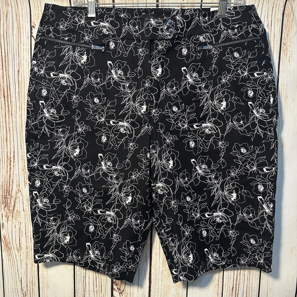 WHBM 白宫黑色市场短裤 14 花卉印花 12 英寸百慕大 — 第 1/4 张图片