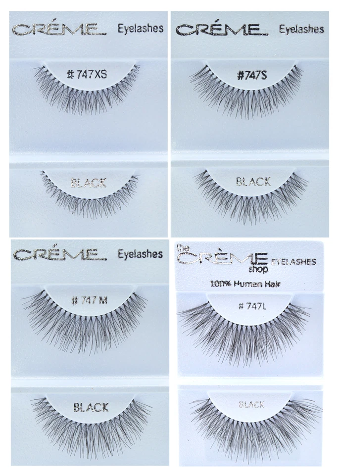 12 pares de pestañas crema cabello humano #747XS,747S,747M,747L Foto 1 de 1