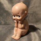 Bisque antique signé rose O'Neill Kewpie "The Thinker" yeux brillants