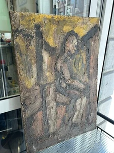 OIL PAINTING ON CANVAS OF EXPRESSIONIST TASTE SITTING FIGURE EARLY 900 MATERIAL - Picture 1 of 7