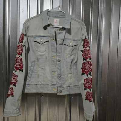 Lularoe Jean Jacket Women’s Large Embroidered Rose Jacket Light Wash Button Up - Image 1 of 4