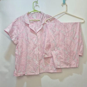 MISS ELAINE Capri Pajama Set Short Sleeve Summer Cotton Pink Paisley Size XL - Picture 1 of 9