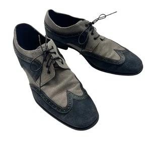 Salvatore Ferragamo Hombres 10 Medios Mixtos Punta de Ala Derbis Zapatos Con Cordones Azul Gris - Imagen 1 de 11