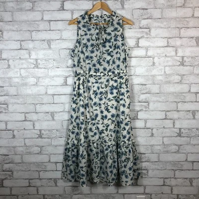 J.CREW Women's NEW Blue Floral Ruffle Hem 100% Cotton Sleeveless Dress 8 BY544 - Image 1 of 4