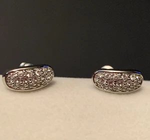 Vintage Swarovski Silver Tone Crystal Half Hoop Post Earrings Designer Signed - Picture 1 of 7