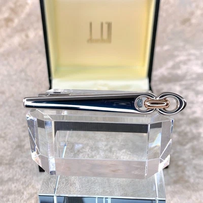 Clip de barra de corbata Dunhill vintage oro 750 18k y acero con estuche Foto 1 de 4