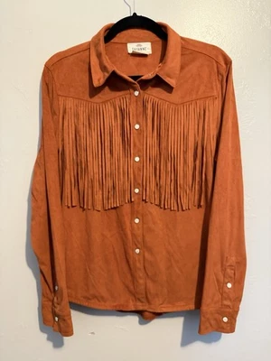 Shyanne Women's Faux Suede Fringe Button Up Long Sleeve Western Top Size Medium - Image 1 of 4