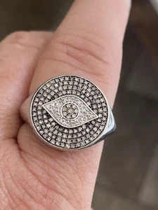 Rarities Carol Brodie Sterling Silver White & Champagne Diamond Evil Eye Ring - Picture 1 of 15