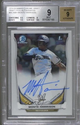 2014 Bowman Draft Chrome Draft Pick Auto Monte Harrison #BCA-MH BGS 9 MINT Auto - Image 1 of 2