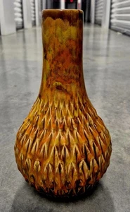Mid Century Quilted Vase West German Style Ombre Glaze 9 " Tiny Chip On Rim.  - Picture 1 of 6