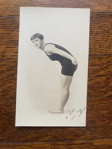 Vintage RPPC 1920s Woman Athlete Swimwear Pose Signed "To Carl from Kay" Real Ph - Picture 1 of 9